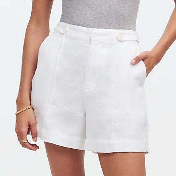 Madewell Pants - Madewell Clean Button-Tab Shorts in 100% Linen White Women’s Size 0 NR095